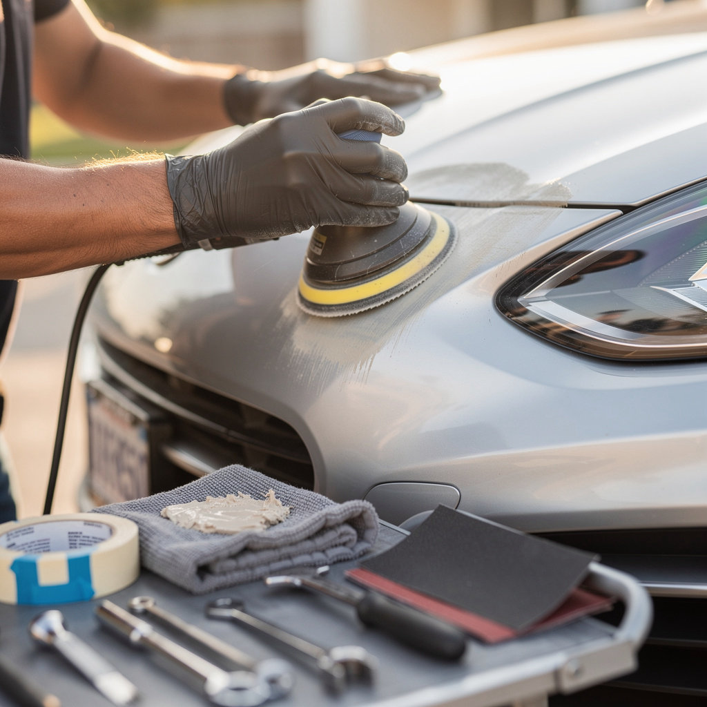 Marcos Mobile Body and Bumper Repair San Diego technician performing on-site auto body repair in San Diego, California